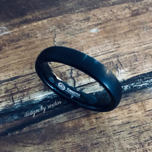 Men’s Black Tungsten Ring, 4 mm, sz 9